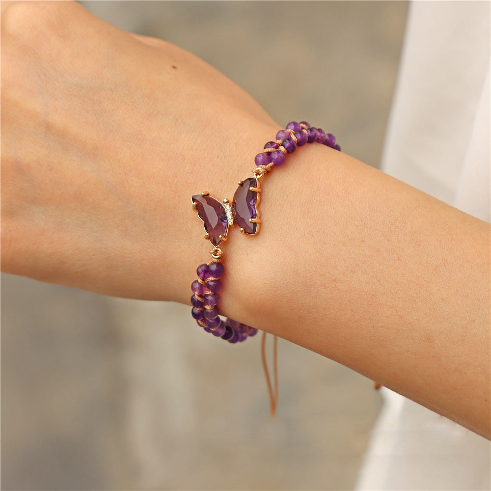 Olivenorma Healing Crystal Butterfly Adjustable Braided Rope Bracelet - image 2