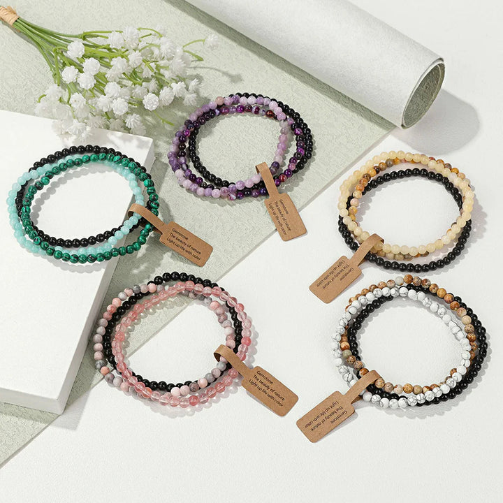 Olivenorma 3Pcs 4mm Natural Stone Beaded Bracelet Set - image 0