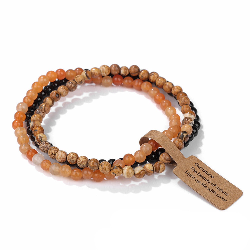 Olivenorma 3Pcs 4mm Natural Stone Beaded Bracelet Set - Sun Stone&Black Onyx&Picture Jasper - image 2