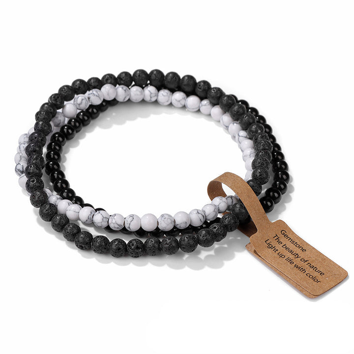 Olivenorma 3Pcs 4mm Natural Stone Beaded Bracelet Set - White Turquoise&Black Onyx&Lava Stone - image 8