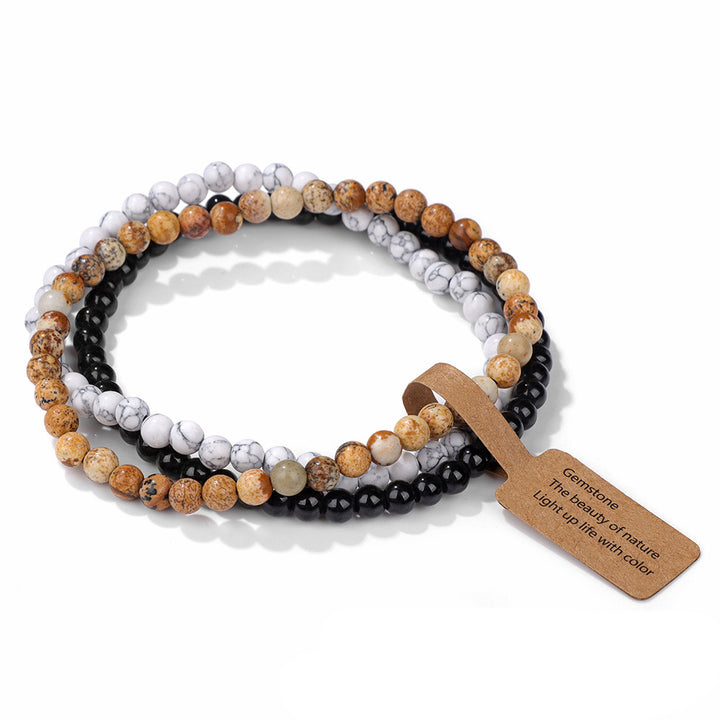 Olivenorma 3Pcs 4mm Natural Stone Beaded Bracelet Set - White Turquoise&Black Onyx&Picture Jasper - image 6