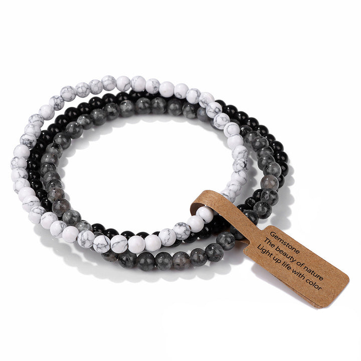 Olivenorma 3Pcs 4mm Natural Stone Beaded Bracelet Set - White Turquoise&Black Onyx&Labradorite - image 13