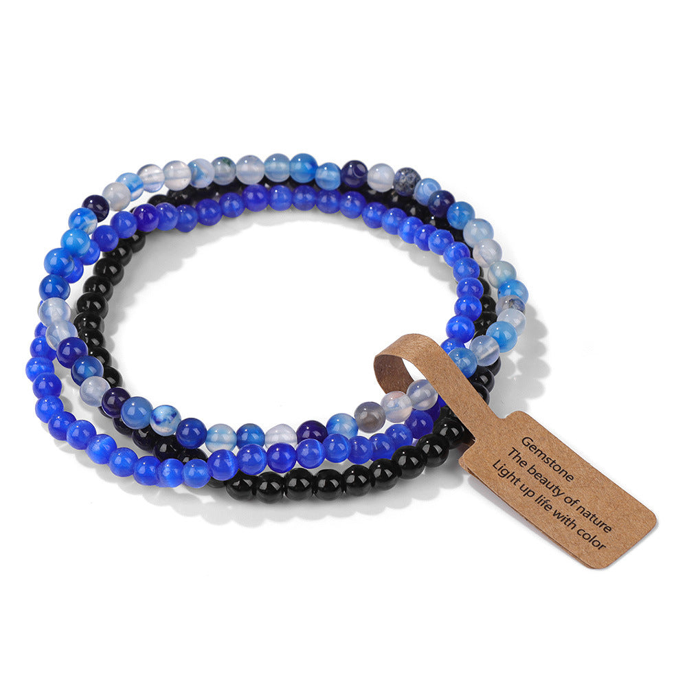 Olivenorma 3Pcs 4mm Natural Stone Beaded Bracelet Set - Blue Cat's Eye Stone&Blue Aventurine&Black Onyx - image 14