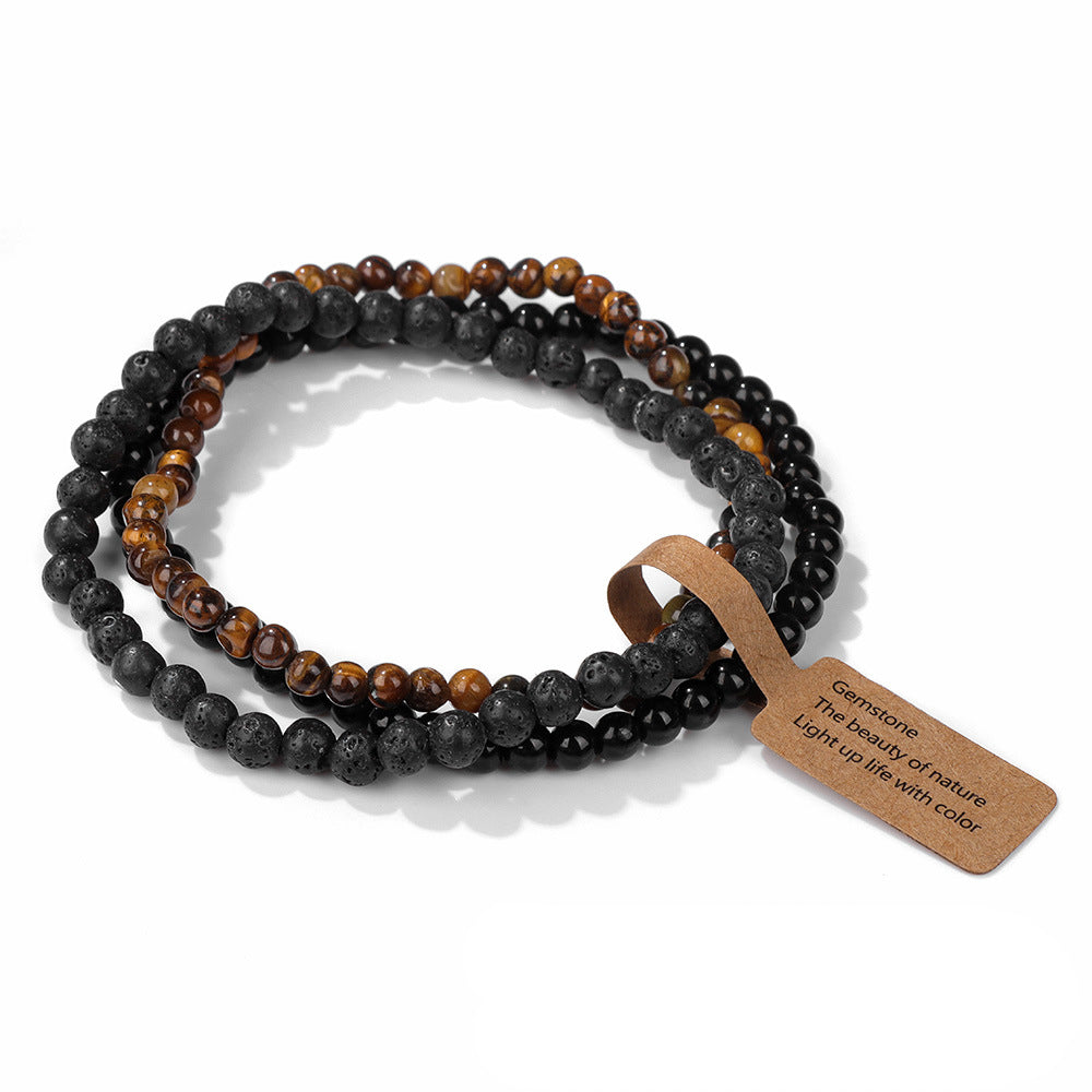 Olivenorma 3Pcs 4mm Natural Stone Beaded Bracelet Set - Black Onyx&Tiger Eye&Lava Stone - image 19
