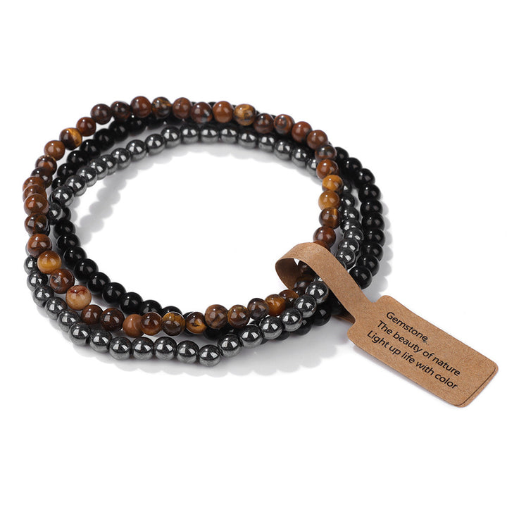 Olivenorma 3Pcs 4mm Natural Stone Beaded Bracelet Set - Black Onyx&Tiger Eye&Hematite - image 20