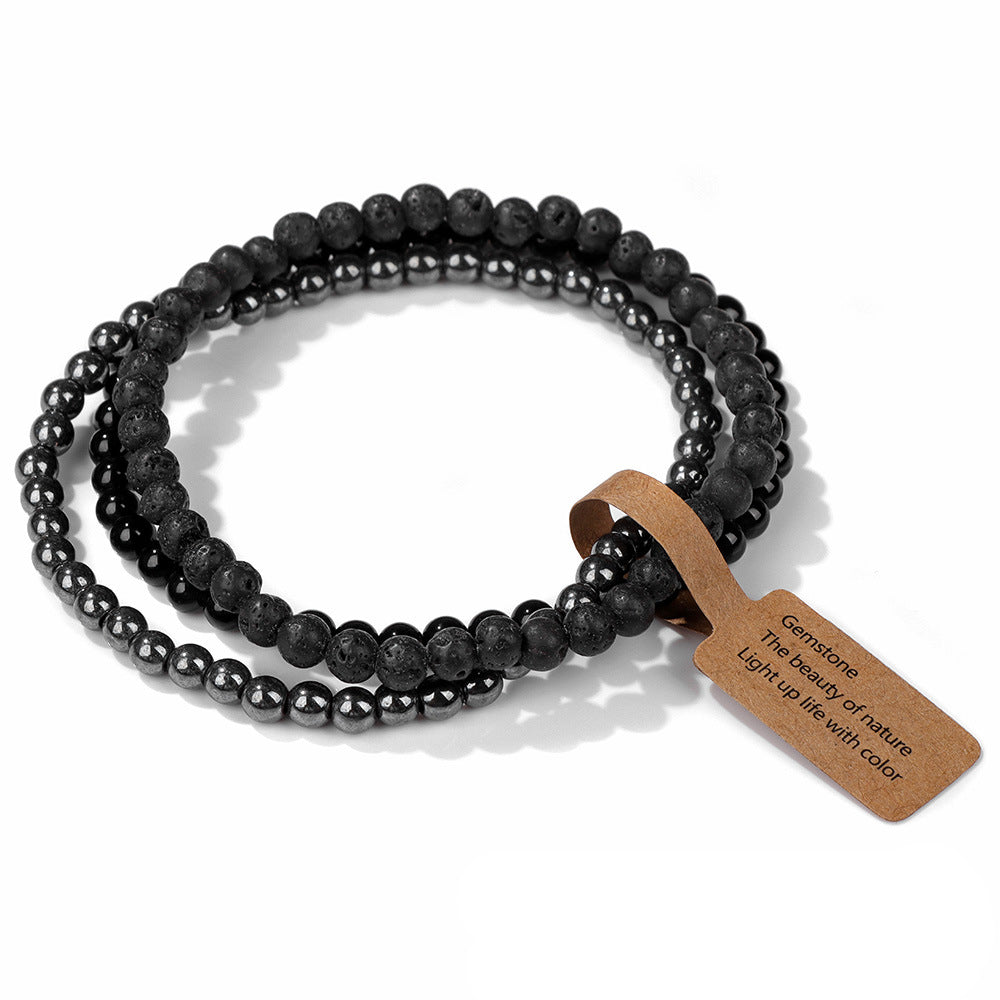 Olivenorma 3Pcs 4mm Natural Stone Beaded Bracelet Set - Black Onyx&Lava Stone&Hematite - image 22