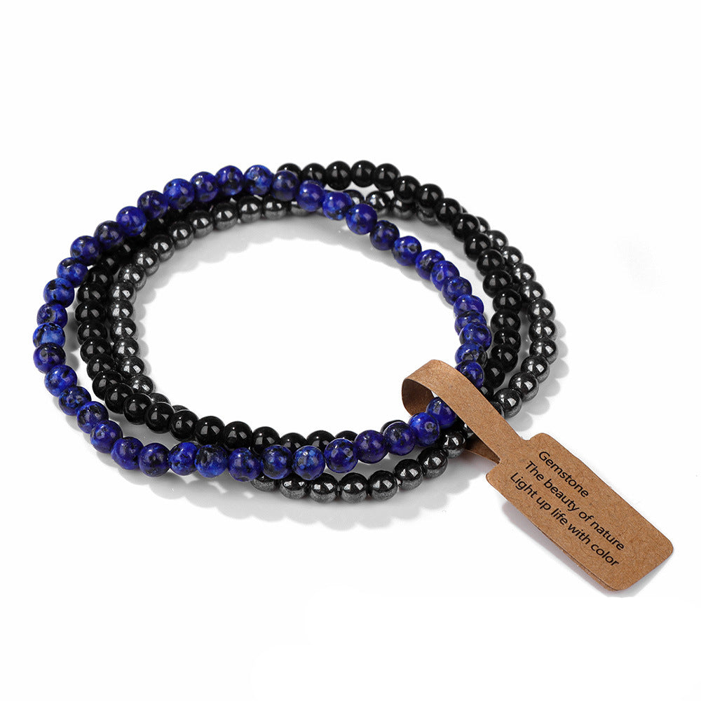 Olivenorma 3Pcs 4mm Natural Stone Beaded Bracelet Set - Black Onyx&Hematite&Lapis Lazuli - image 25