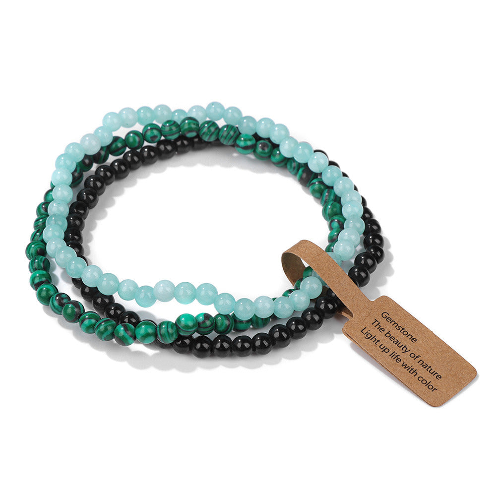Olivenorma 3Pcs 4mm Natural Stone Beaded Bracelet Set - Black Onyx&Amazonite&Malachite - image 27