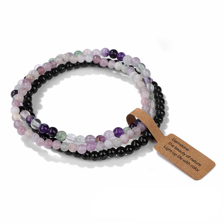 Olivenorma 3Pcs 4mm Natural Stone Beaded Bracelet Set - Black Onyx&Fluorite&Lepidolite - image 29