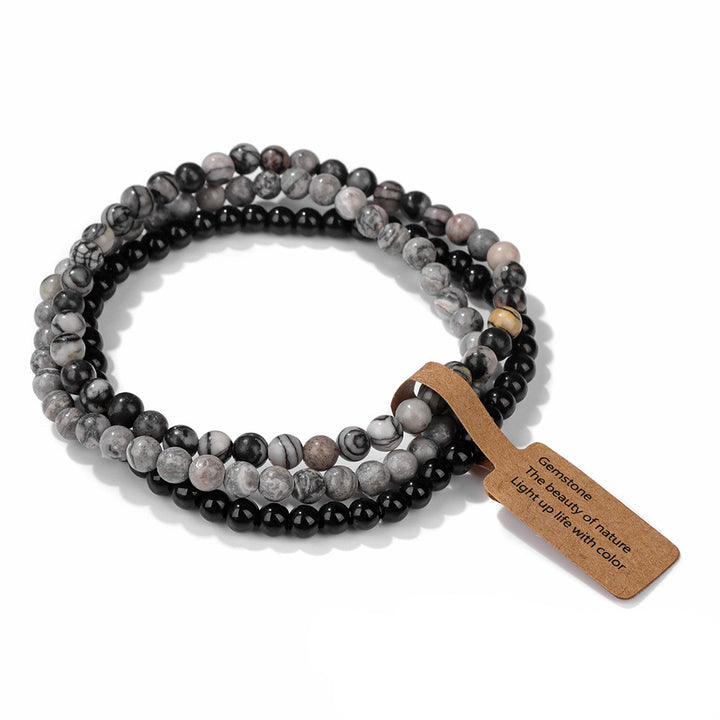 Olivenorma 3Pcs 4mm Natural Stone Beaded Bracelet Set - Black Onyx&Grey Jasper - image 32