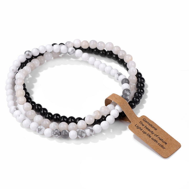 Olivenorma 3Pcs 4mm Natural Stone Beaded Bracelet Set - Black Onyx&White Agate - image 34