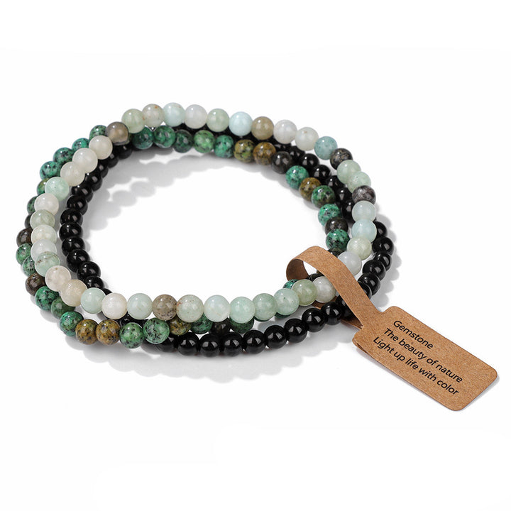 Olivenorma 3Pcs 4mm Natural Stone Beaded Bracelet Set - Black Onyx&Amazonite&African Turquoise - image 36