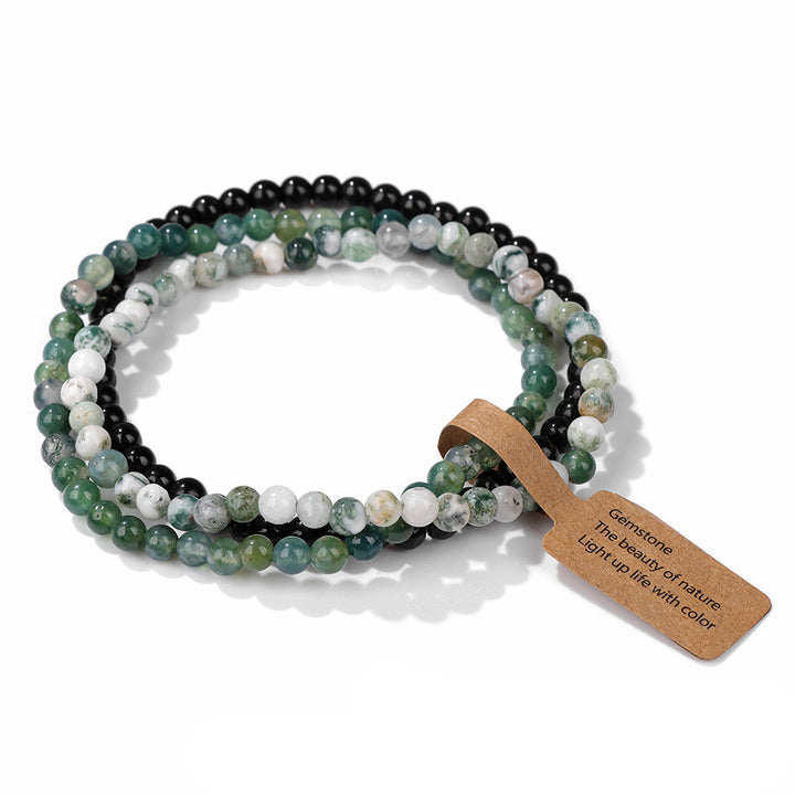 Olivenorma 3Pcs 4mm Natural Stone Beaded Bracelet Set - Black Onyx&Green Phantom Quartz&Moss Agate - image 37