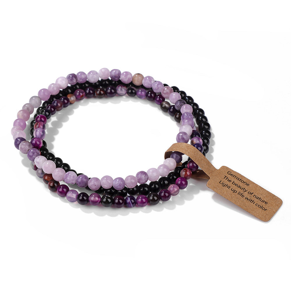 Olivenorma 3Pcs 4mm Natural Stone Beaded Bracelet Set - Black Onyx&Lepidolite&Amethyst - image 43