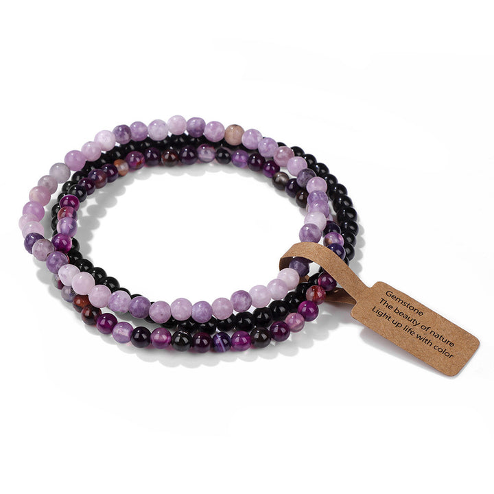 Olivenorma 3Pcs 4mm Natural Stone Beaded Bracelet Set - Black Onyx&Lepidolite&Amethyst - image 43