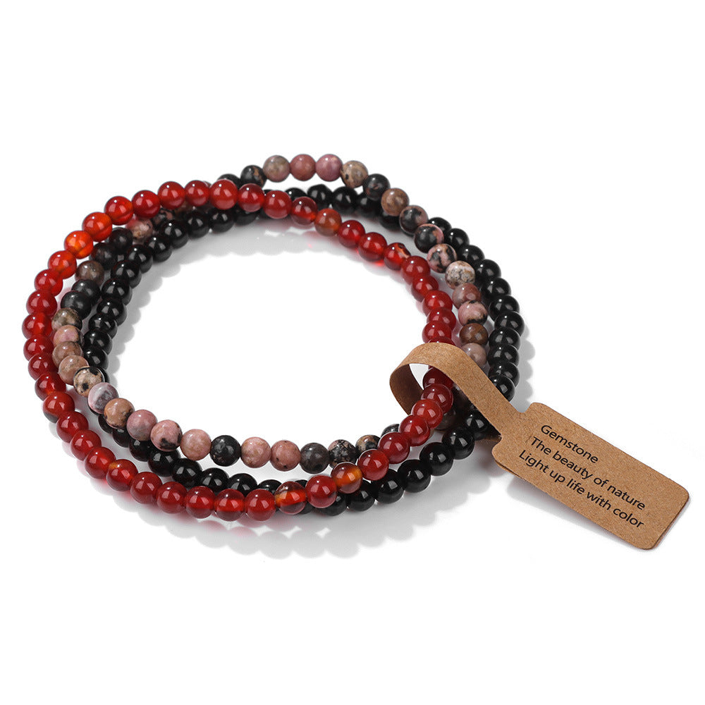 Olivenorma 3Pcs 4mm Natural Stone Beaded Bracelet Set - Black Onyx&Rhodonite&Red Quartz - image 44