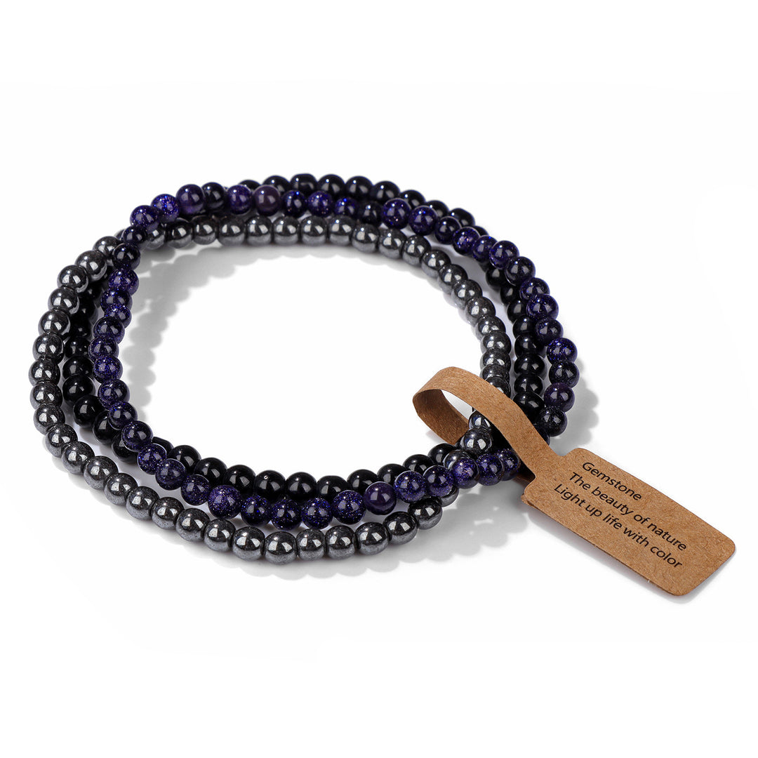 Olivenorma 3Pcs 4mm Natural Stone Beaded Bracelet Set - Black Onyx&Hematite&Blue Sandstone - image 46