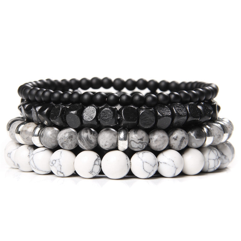 Olivenorma Black Agate 4-Layer Stackable Men Bracelet - Black Onyx&Grey Jasper&White Turquoise - image 14