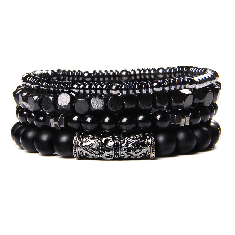 Olivenorma Black Agate 4-Layer Stackable Men Bracelet - Black Onyx&Obsidian&Hematite - image 11