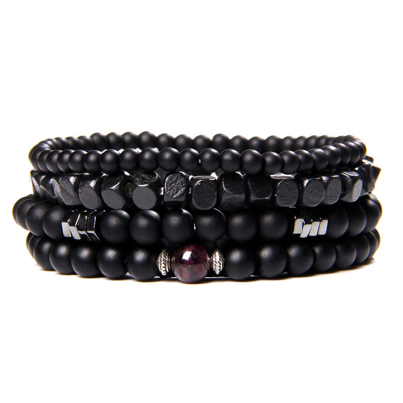 Olivenorma Black Agate 4-Layer Stackable Men Bracelet - Black Onyx&Obsidian&Mahogany Obsidian - image 0