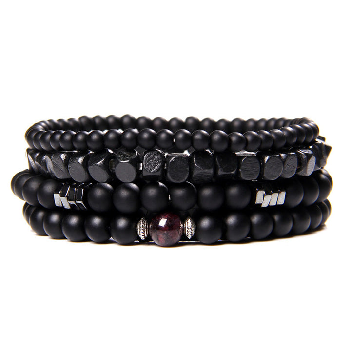 Olivenorma Black Agate 4-Layer Stackable Men Bracelet - Black Onyx&Obsidian&Mahogany Obsidian - image 0