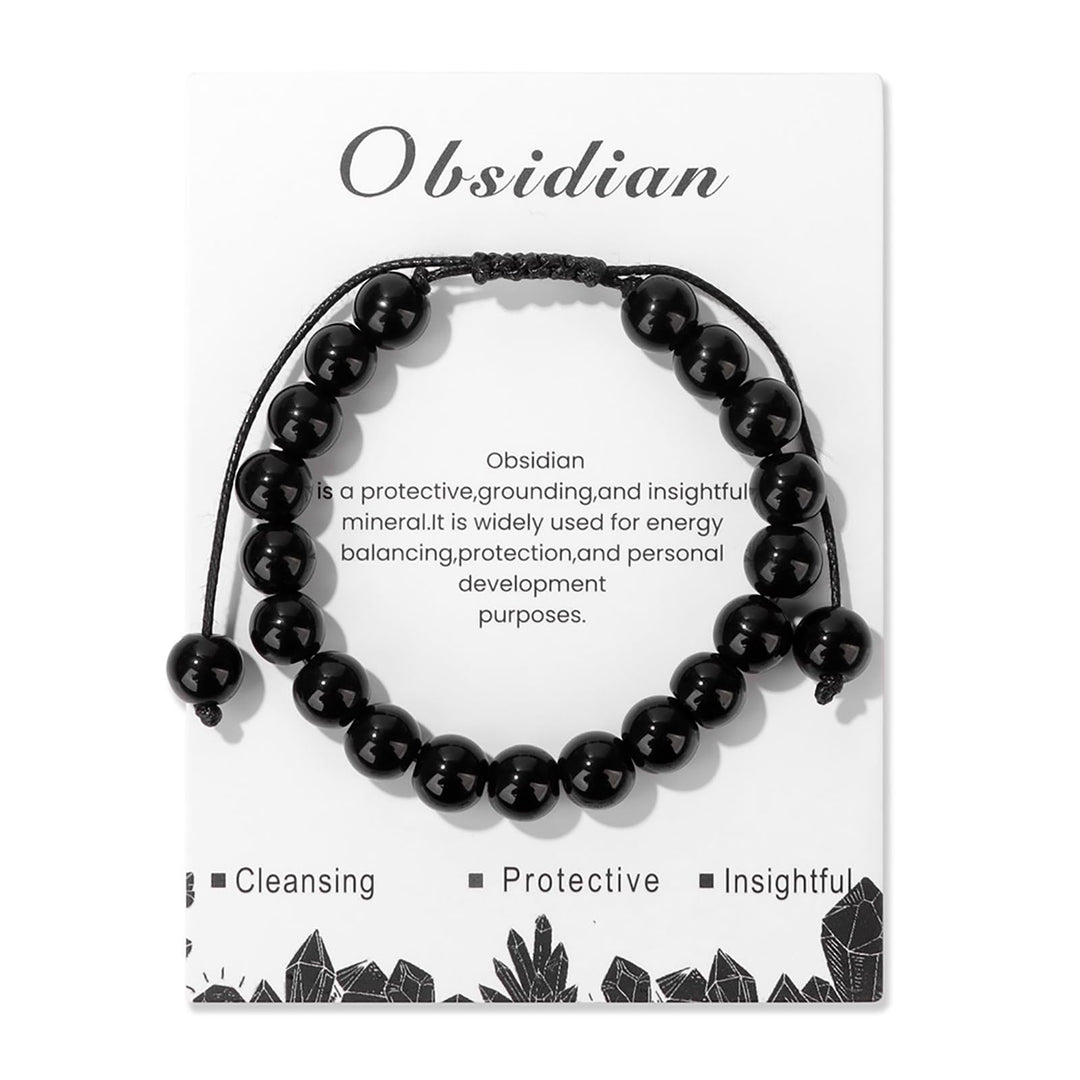 Olivenorma 8mm Multiple Colors Natural Stone Beaded Adjustable For Daily Wear Bracelet - Obsidian - image 41