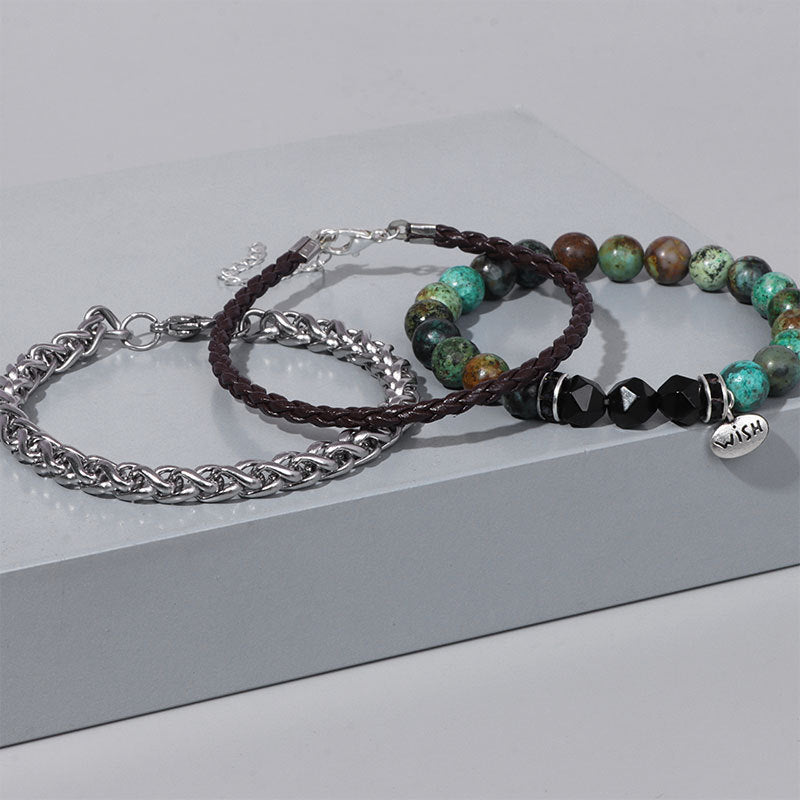 Olivenorma 3pcs Metal Bead Braided Leather Bracelet Set - image 17
