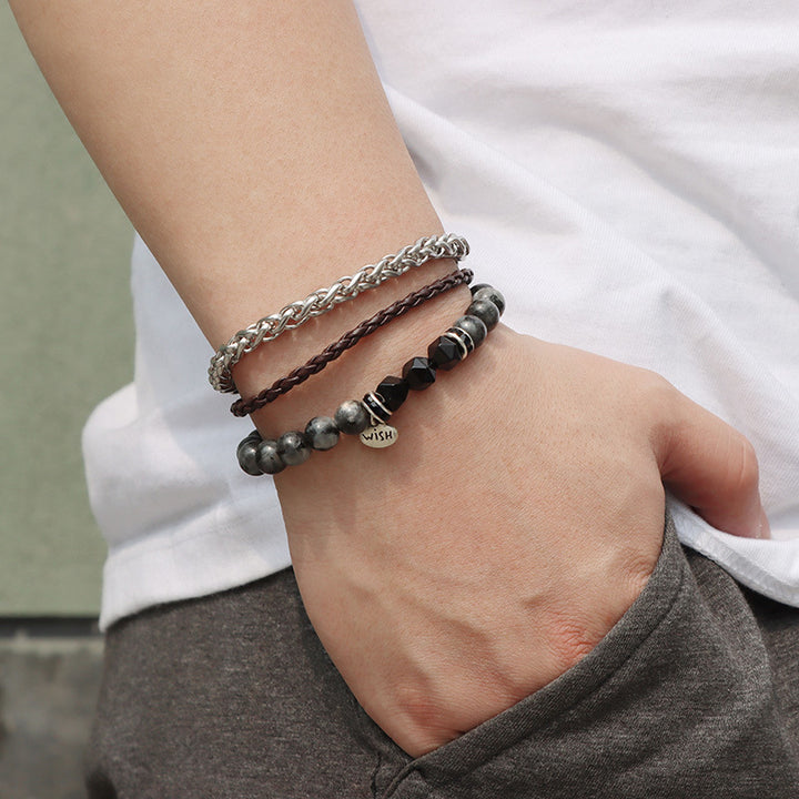 Olivenorma 3pcs Metal Bead Braided Leather Bracelet Set - image 9