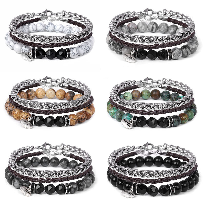 Olivenorma 3pcs Metal Bead Braided Leather Bracelet Set - image 18