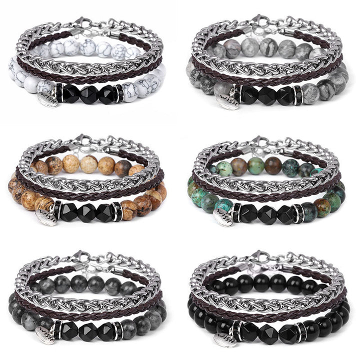 Olivenorma 3pcs Metal Bead Braided Leather Bracelet Set - image 18