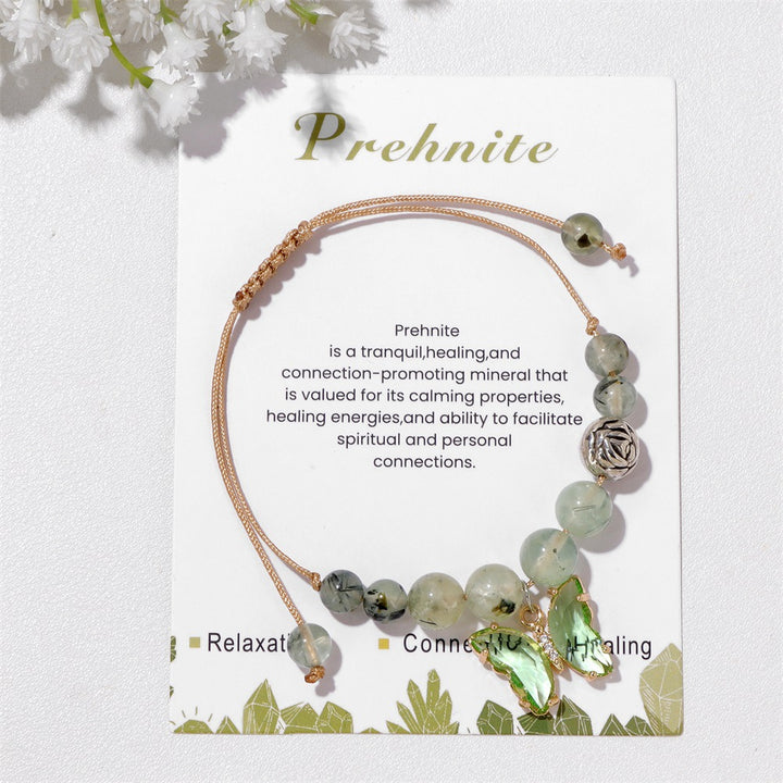Olivenorma Natural Stone Beaded Butterfly Pendant Drawstring Bracelet - Prehnite - image 5