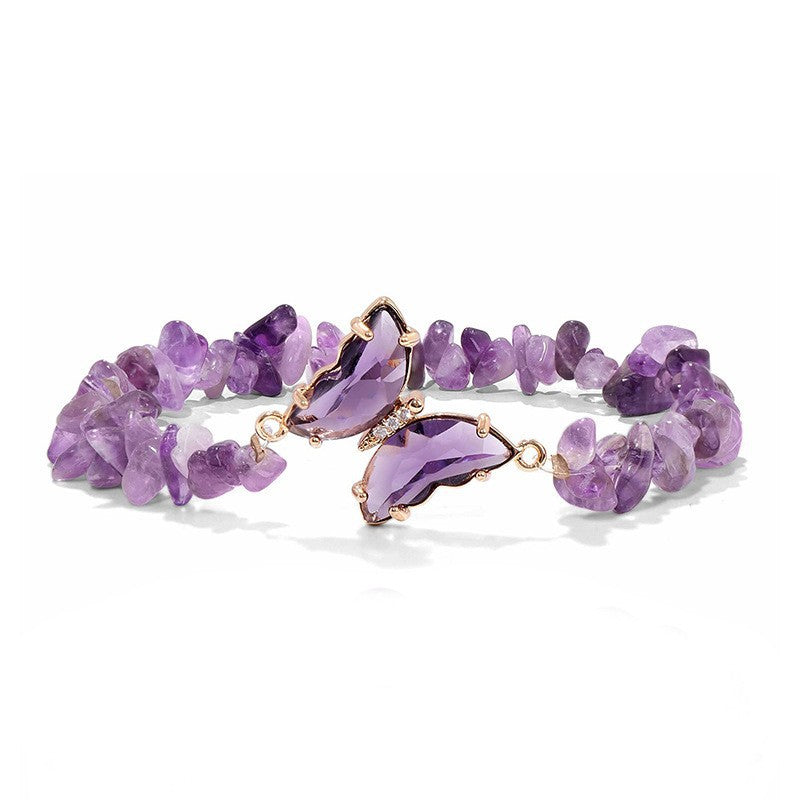Olivenorma Crystal Butterfly Pendant 5-8mm Gravel Beaded Bracelet - Amethyst - image 21
