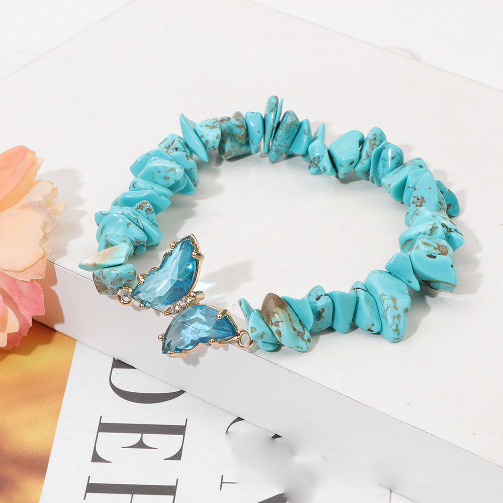 Olivenorma Crystal Butterfly Pendant 5-8mm Gravel Beaded Bracelet - Turquoise - image 0