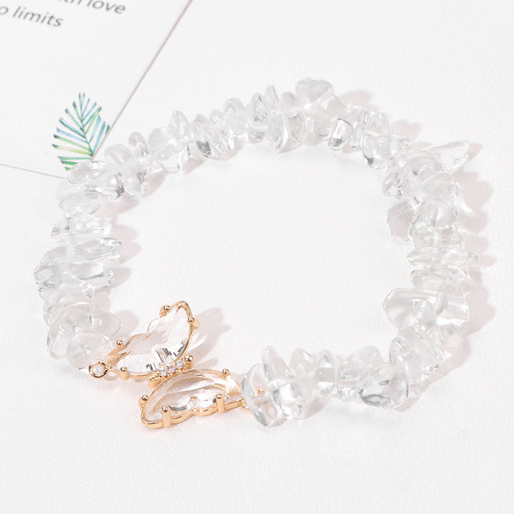Olivenorma Crystal Butterfly Pendant 5-8mm Gravel Beaded Bracelet - Clear Crystal - image 15