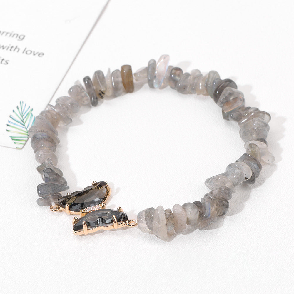 Olivenorma Crystal Butterfly Pendant 5-8mm Gravel Beaded Bracelet - Labradorite - image 18