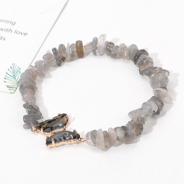 Olivenorma Crystal Butterfly Pendant 5-8mm Gravel Beaded Bracelet - Labradorite - image 18