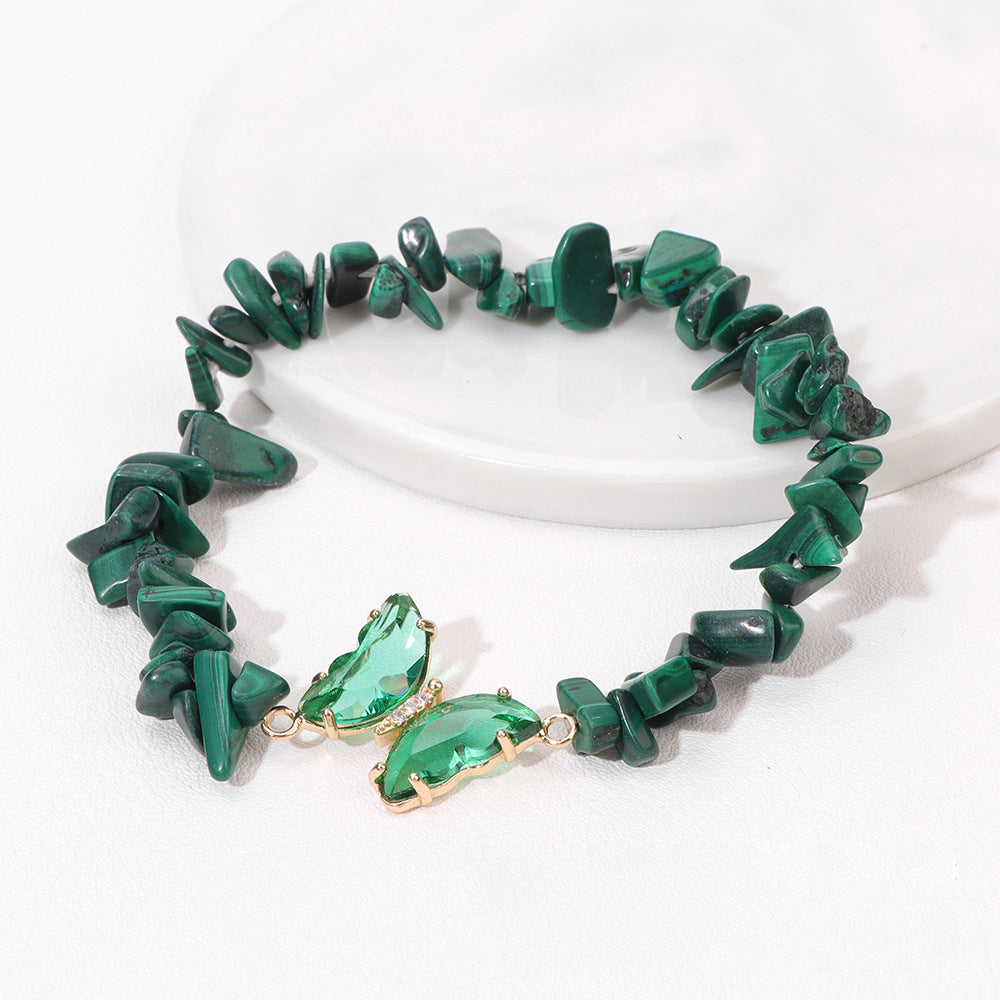 Olivenorma Crystal Butterfly Pendant 5-8mm Gravel Beaded Bracelet - Malachite - image 12