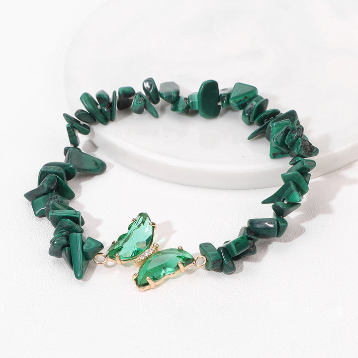 Olivenorma Crystal Butterfly Pendant 5-8mm Gravel Beaded Bracelet - Malachite - image 12