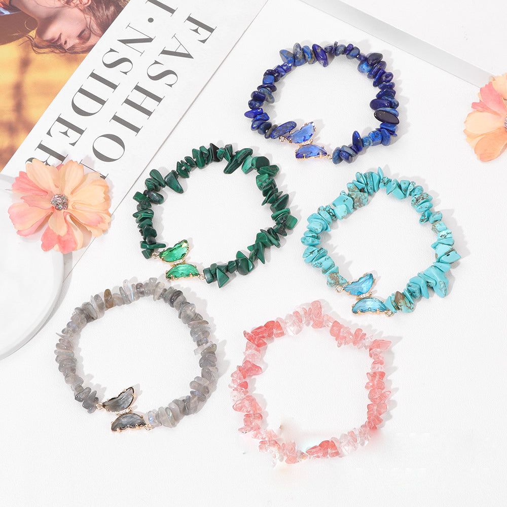 Olivenorma Crystal Butterfly Pendant 5-8mm Gravel Beaded Bracelet - image 24