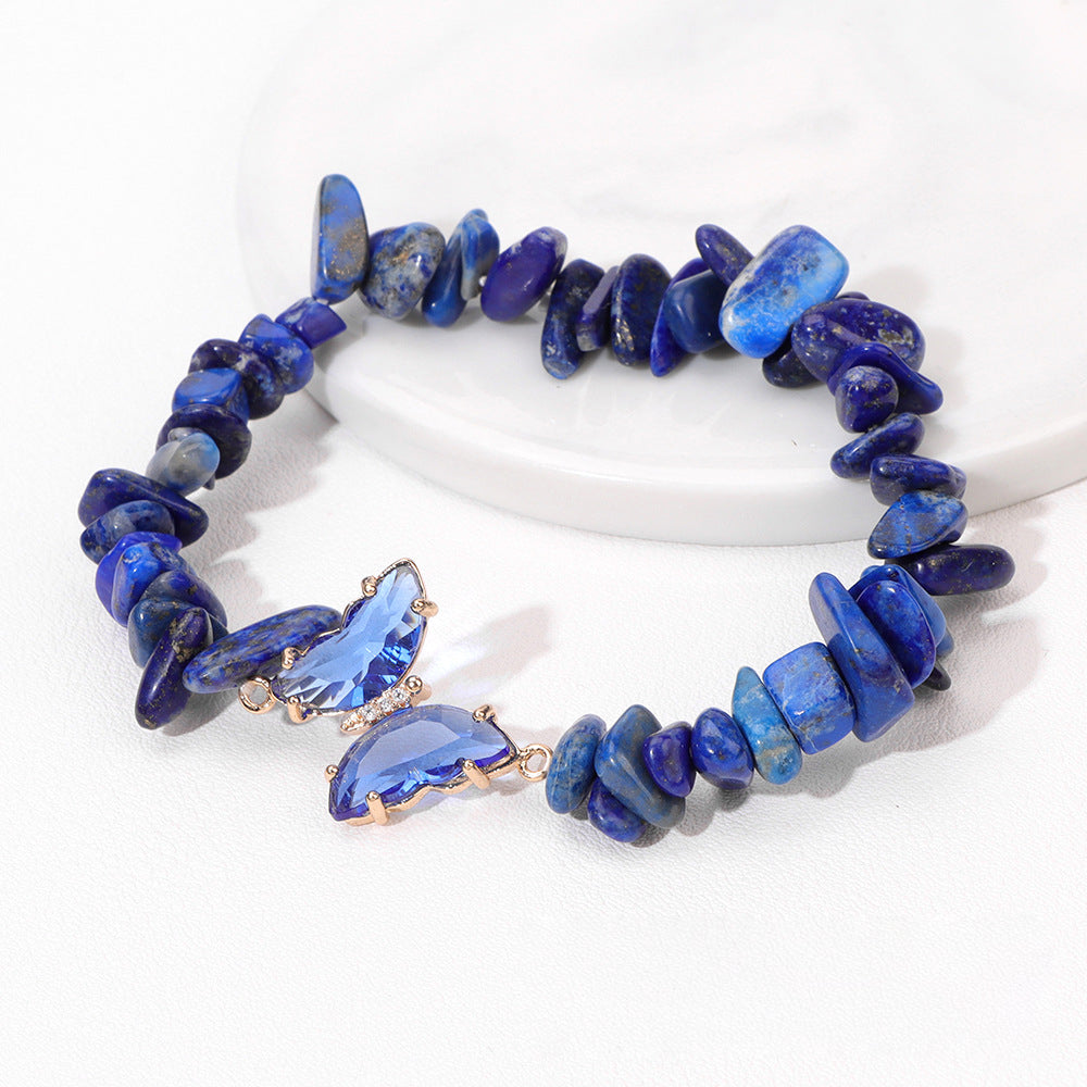 Olivenorma Crystal Butterfly Pendant 5-8mm Gravel Beaded Bracelet - Lapis Lazuli - image 4