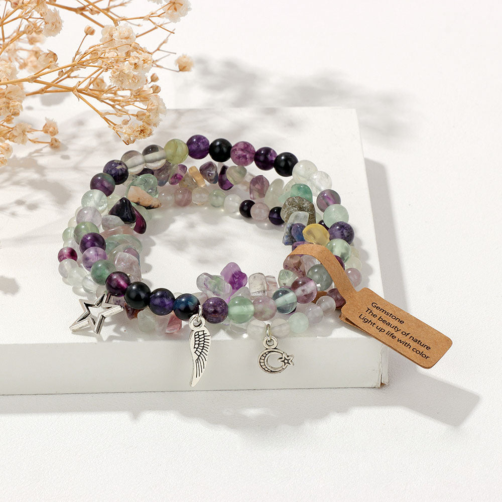 Olivenorma Boho Style Moon Star Pendant Bracelet Set - Fluorite - image 0