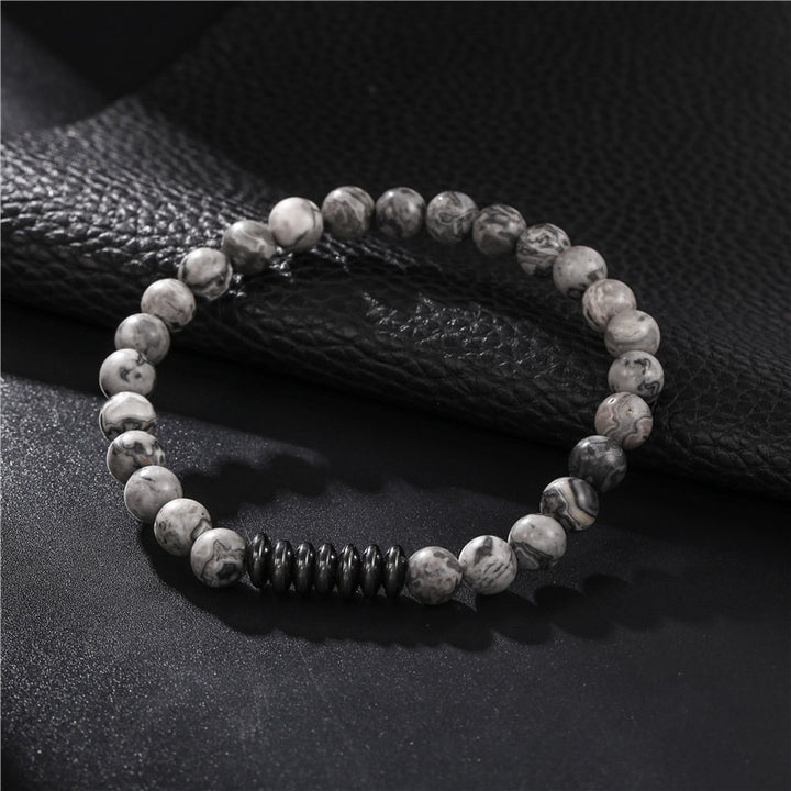 Olivenorma Lava Stone Obsidian Adjustable Men Bracelet - Grey JasperL&Hematite - image 7