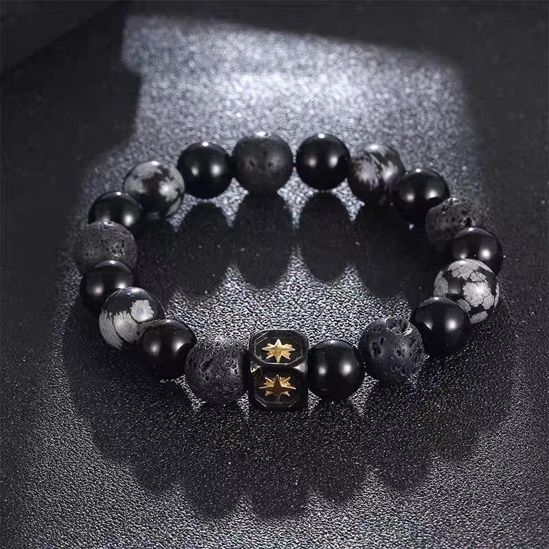 Olivenorma Lava Stone Obsidian Adjustable Men Bracelet - Eight-Pointed Star-Black Onyx&Lava Stone&Snowflake Obsidian - image 16