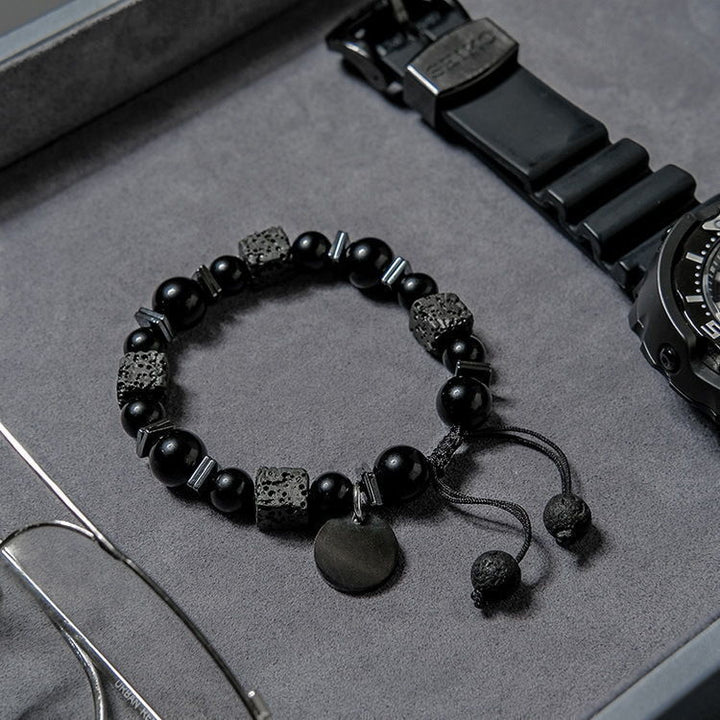 Olivenorma Lava Stone Obsidian Adjustable Men Bracelet - Black Onyx&Lava Stone - image 0