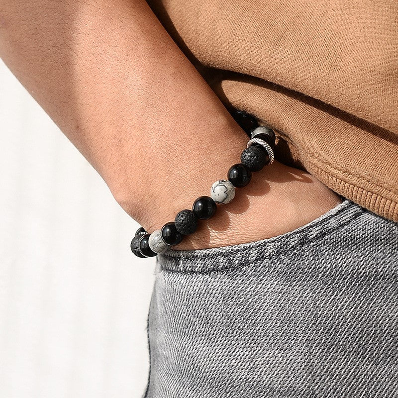 Olivenorma Obsidian Volcanic Lava Stone Men Beaded Bracelet - image 1