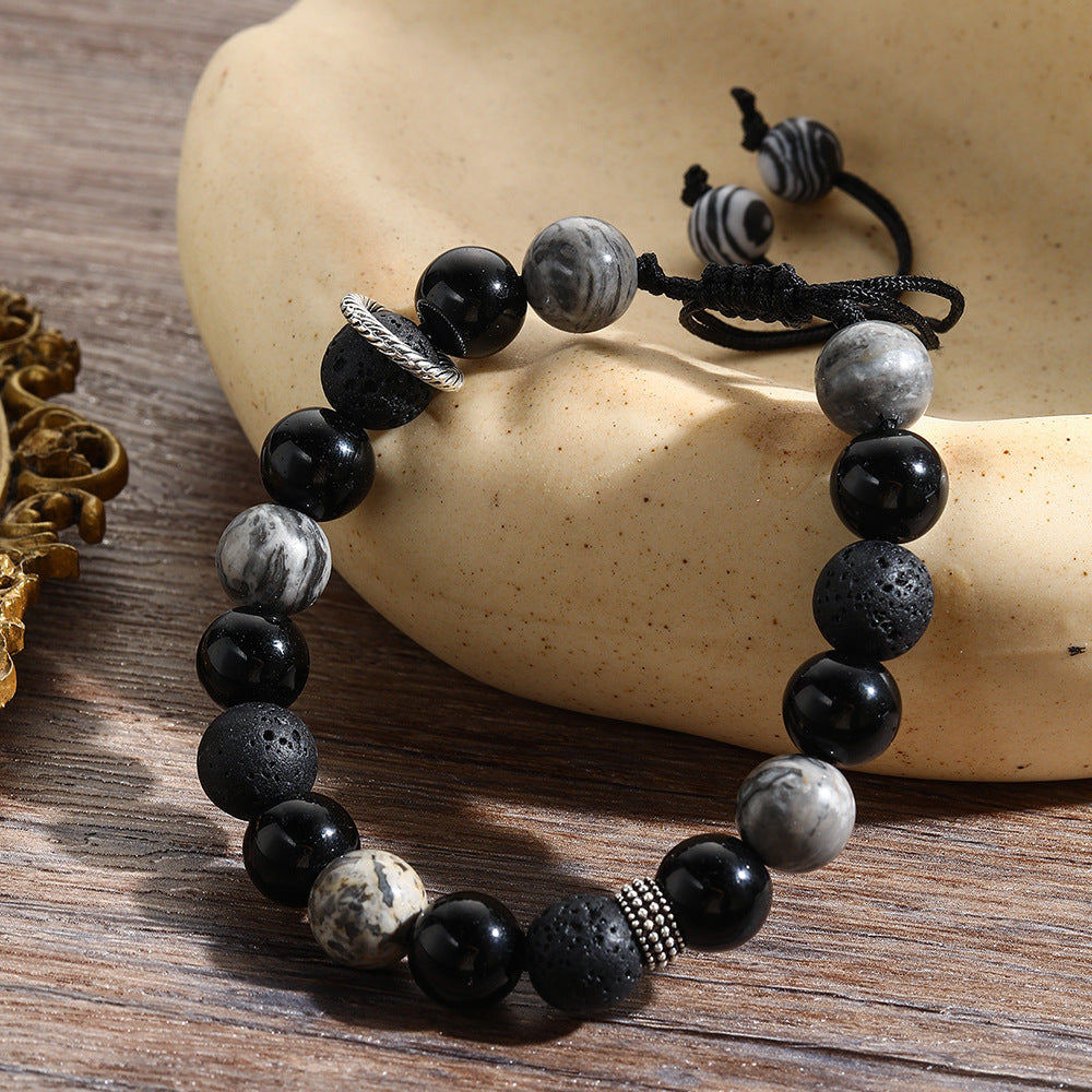 Olivenorma Obsidian Volcanic Lava Stone Men Beaded Bracelet - Lava Stone&Obsidian&Grey Jasper - image 0
