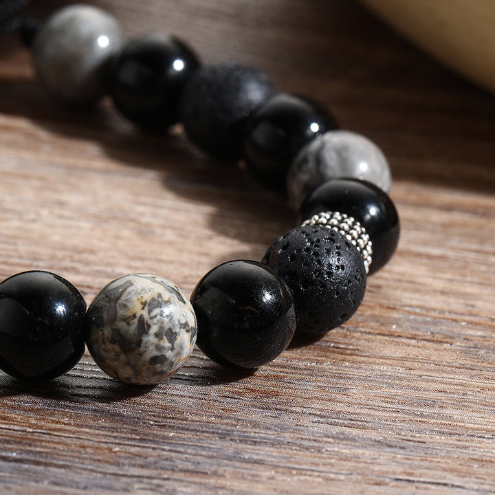 Olivenorma Obsidian Volcanic Lava Stone Men Beaded Bracelet - image 3