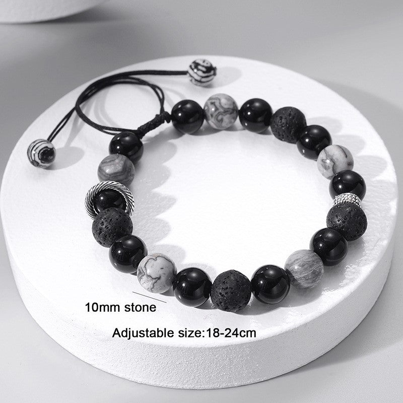 Olivenorma Obsidian Volcanic Lava Stone Men Beaded Bracelet - image 4