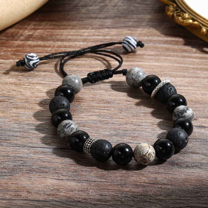 Olivenorma Obsidian Volcanic Lava Stone Men Beaded Bracelet - image 2