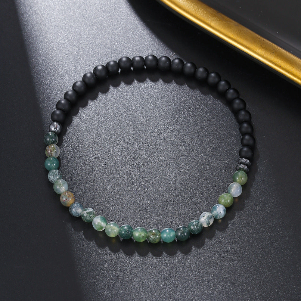 Olivenorma 4mm Black Agate Volcanic Rock Men Bracelet - Moss Agate&Black Onyx - image 1